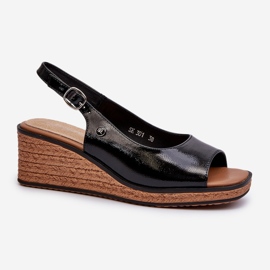 Ženske lakirane sandale na klin Sergio Leone SK301 crne crna 2