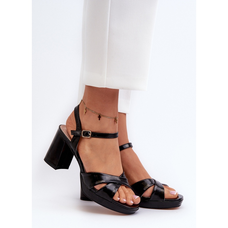 Ženske sandale na visoku petu od eko kože, crni jatine crna 2