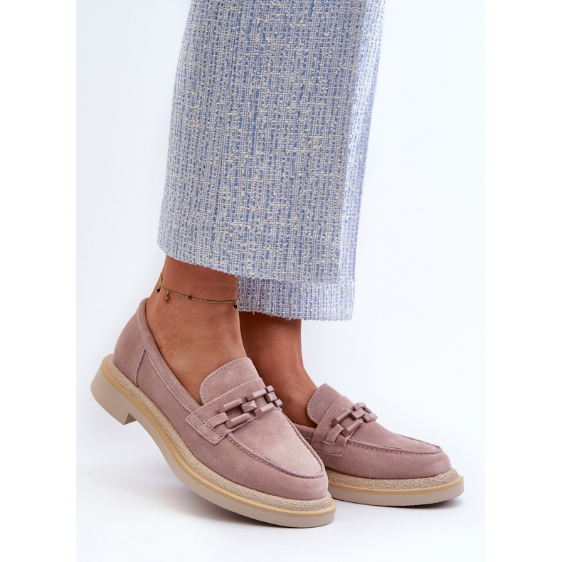 S.Barski Ženske mokasine od brušene kože na ravnu petu s ukrasom D&amp;A TW101 prljavo ružičasta 2