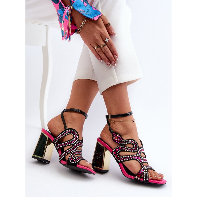 S.Barski Ukrašene ženske sandale na visoku petu D&amp;A CR952 crne crno 1