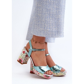S.Barski Ženske cvjetne sandale na visoku petu D&amp;A CR980 plave plava 2