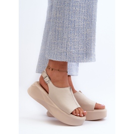 S.Barski Kožne ženske sandale na platformi D&amp;A SJ2301-2, bež 2