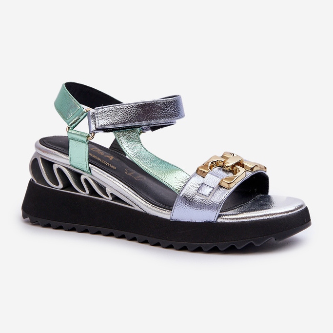 S.Barski Ženske sandale na klin D&amp;A CR954 zelene zelena 1