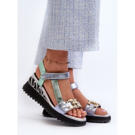 S.Barski Ženske sandale na klin D&amp;A CR954 zelene zelena 2