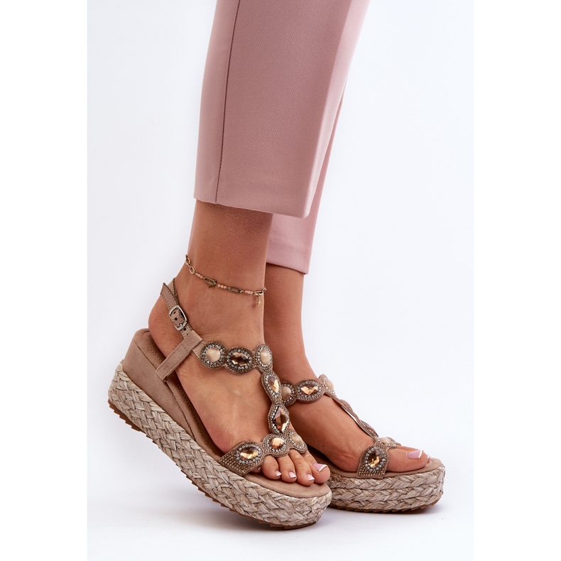 Ženske sandale na klin s pletenicom S.Barski MY291 Bež 2