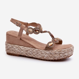 Ženske sandale na klin s pletenicom S.Barski MY291 Bež 1