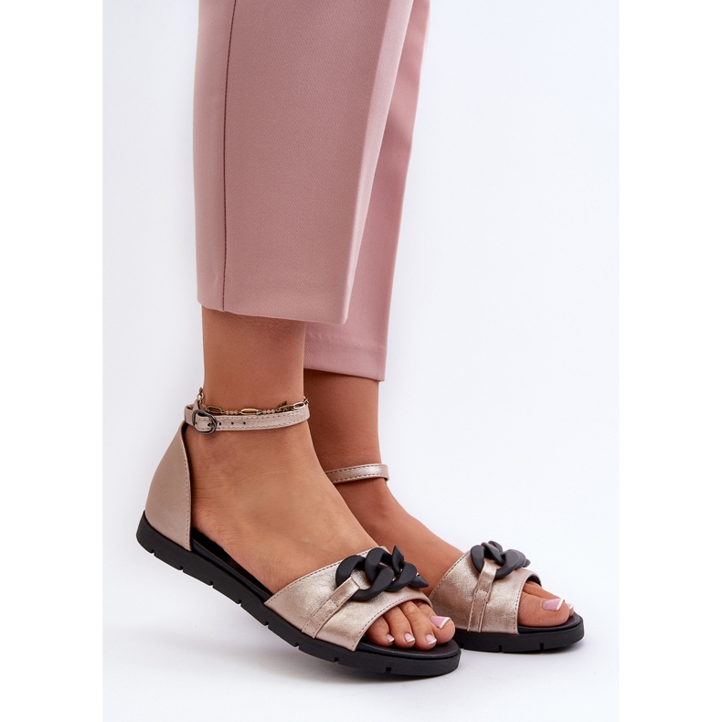 Ženske ravne sandale s lancem Vinceza 17320 zlatne zlatni 2