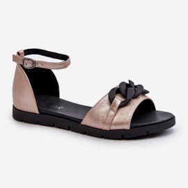 Ženske ravne sandale s lancem Vinceza 17320 zlatne zlatna 1