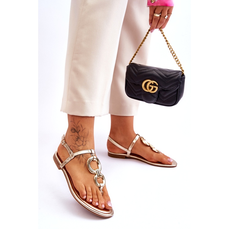 Japanske sandale s ravnim slovima zlatne zlatne boje zlatne boje zlatni 2