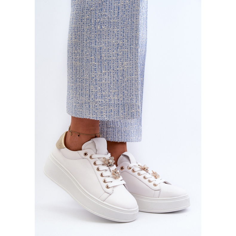 S.Barski Ženske kožne tenisice na platformu s iglama D&amp;A SN67 Bijele bijela 2