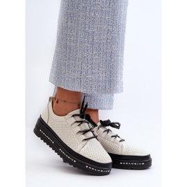 Ženske kožne cipele na platformu S.Barski LR769A Bež 2