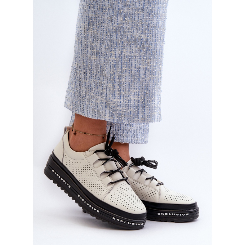 Ženske kožne cipele na platformu S.Barski LR769A Bež 2