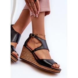 Ženske kožne sandale na wedge Maciejka 06657-01 crne crna 1