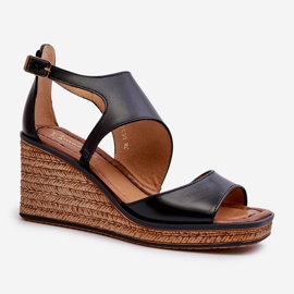 Ženske kožne sandale na wedge Maciejka 06657-01 crne crna 2