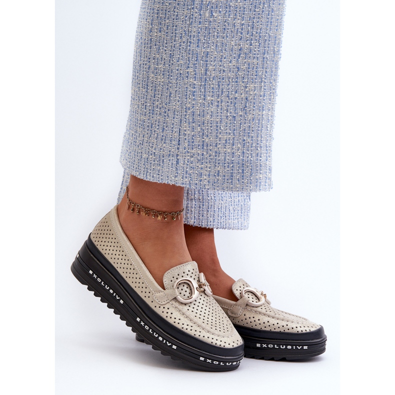 Sjajne kožne ženske mokasine na platformu s ukrasom S.Barski LR750 zlatne zlatna 2