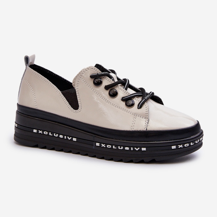 Ženske cipele na vezanje i platformu od prirodne kože S.Barski LR620 bež 1