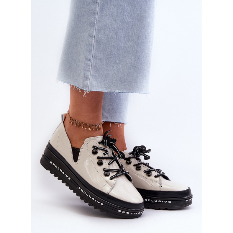 Ženske cipele na vezanje i platformu od prirodne kože S.Barski LR620 bež 2