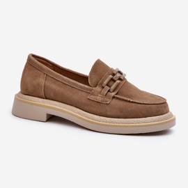 S.Barski Ženske mokasine od brušene kože na ravnu petu s ukrasom D&amp;A TW101 Smeđe smeđa 1