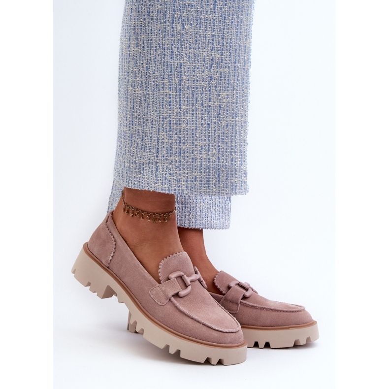 S.Barski Ženske mokasine od brušene kože s ukrasom D&amp;A TW117 Pink ružičasta 2