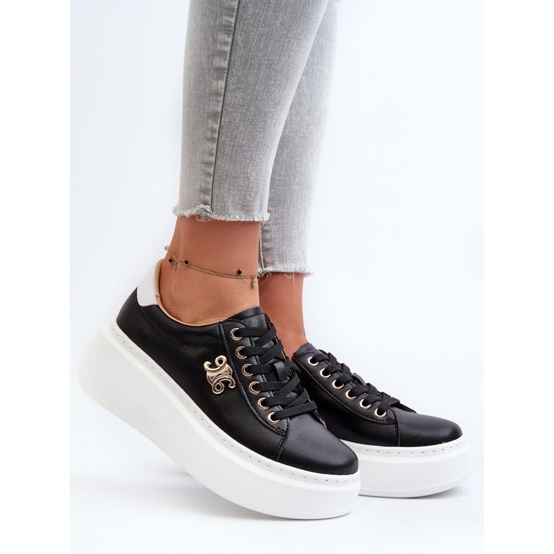 Ženske kožne tenisice na platformu crne pernalije crno 2