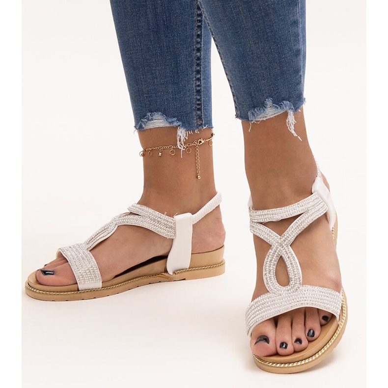 Bijele sandale ukrašene Detila cirkonima bijela 1