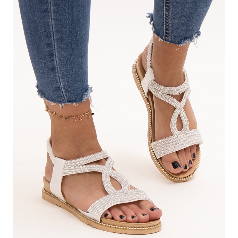 Bijele sandale ukrašene Detila cirkonima bijela 2