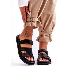 Kožne klasične ženske tobogane s čičak crnim Amedonom crna 1