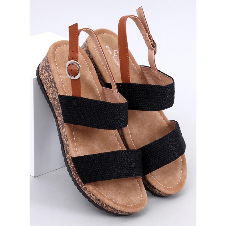 Wadoux crne sandale na klin od pluta crno 1