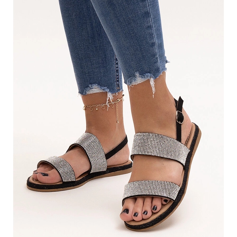 Crne sandale ukrašene Carvalia cirkonima crna 1