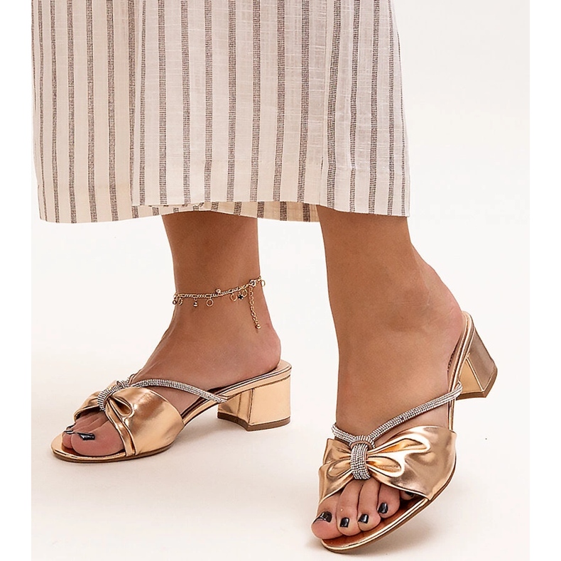 Mule na visoku petu ukrašene Anbrani cirkonima zlatna 1