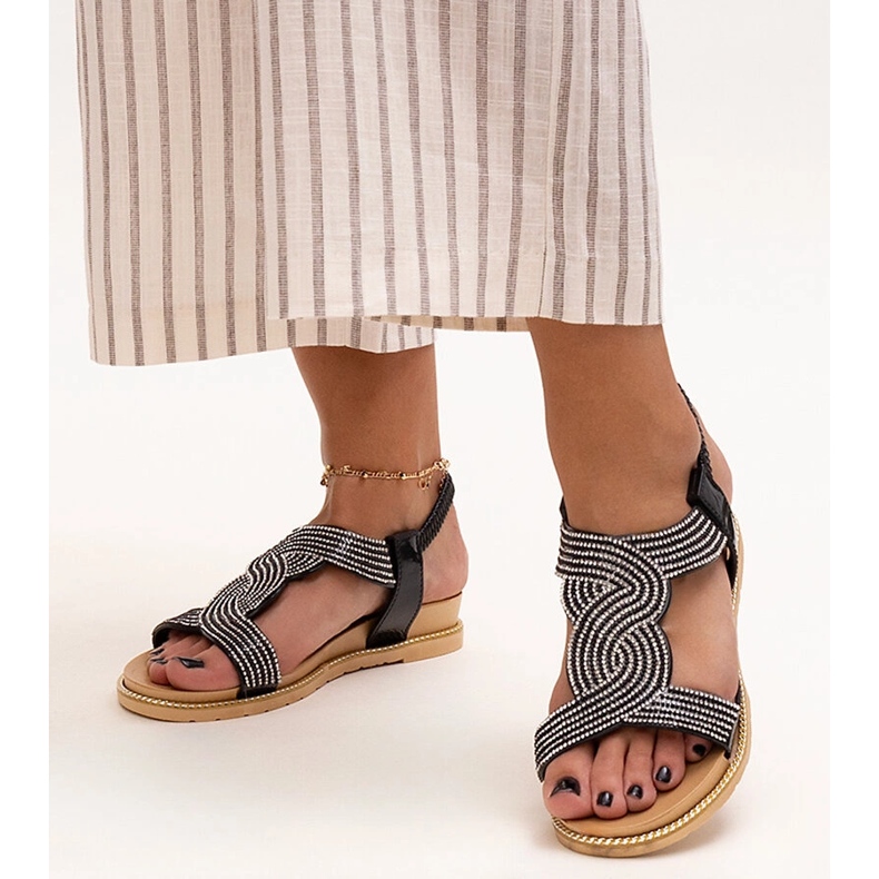 Crne sandale ukrašene Gairsa cirkonima crna 1