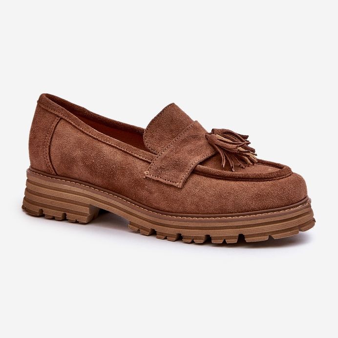 Zazoo 3469 Ženske mokasine od brušene kože s resama, smeđe smeđa 1