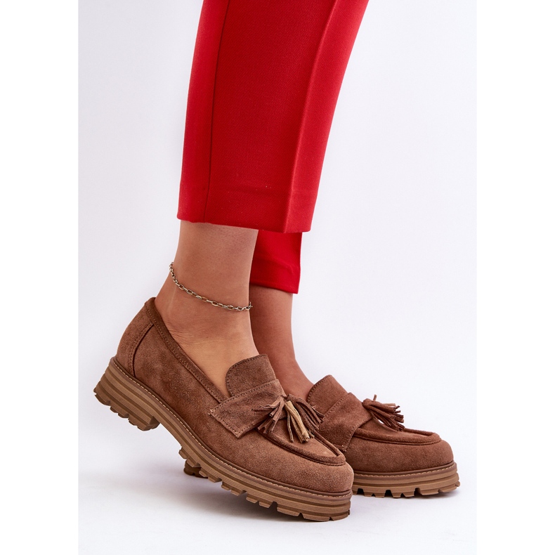 Zazoo 3469 Ženske mokasine od brušene kože s resama, smeđe smeđa 2