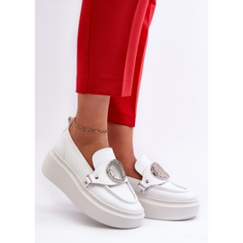 Zazoo 3486 Ženske kožne mokasine s ukrasom, bijele bijela 2