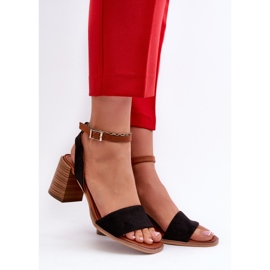 Ženske sandale na visoku petu od eko brušene kože crne boje Ronvia crno 2