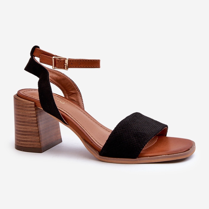 Ženske sandale na visoku petu od eko brušene kože crne boje Ronvia crna 1