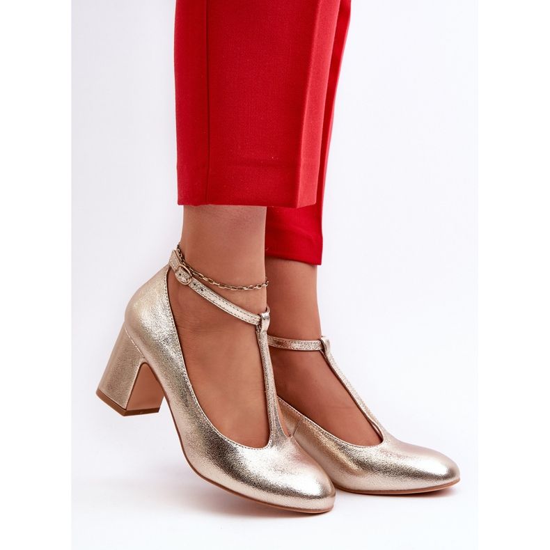 Zlatne salonke od eko kože na visoku petu zlatni 2