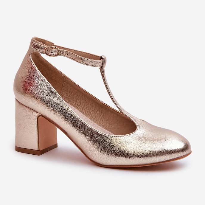 Zlatne salonke od eko kože na visoku petu zlatni 1