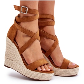 Espadrile sandale na klin s Camel pletenicom smeđa 4