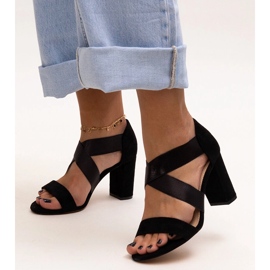 Evento Crne sandale na visoku petu s kožnim Sewim uloškom crna 1