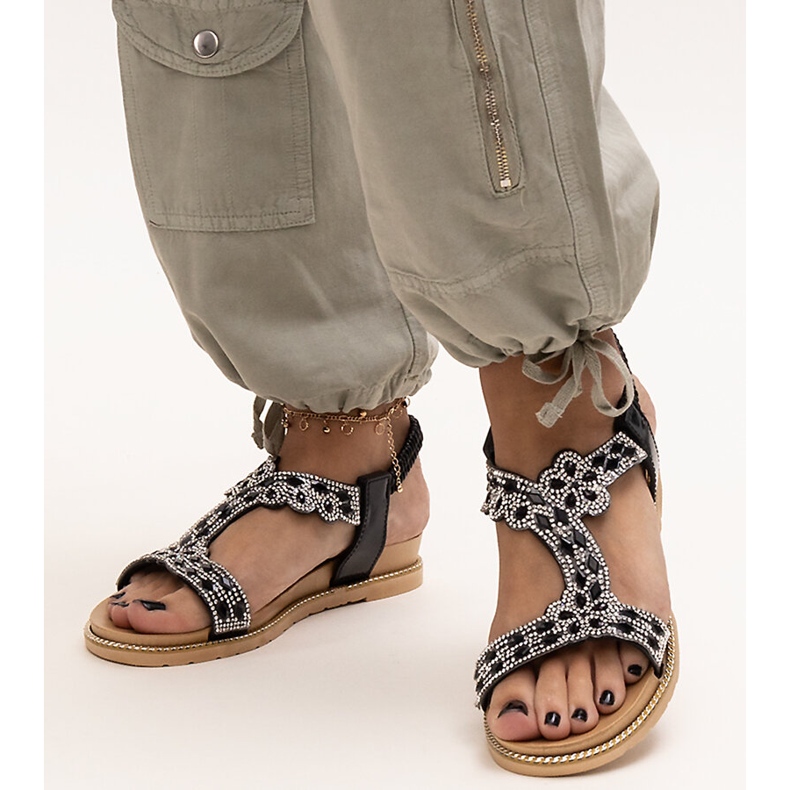 Shahidine sjajne crne sandale crno 1