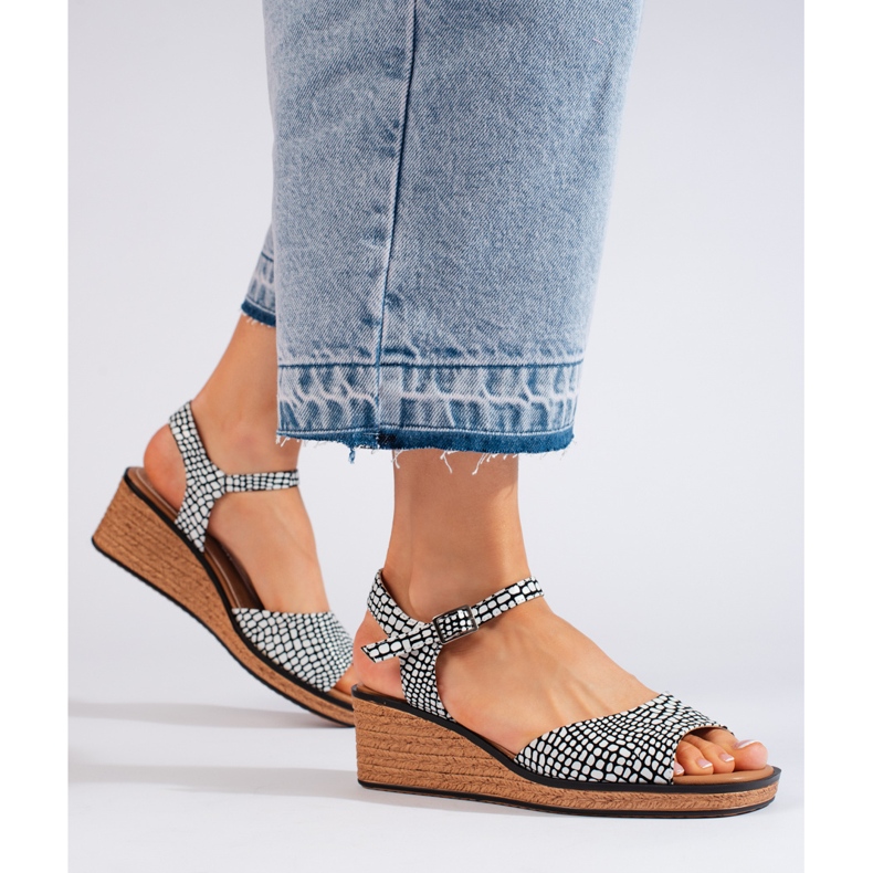 Udobne ženske sandale na klin Sergio Leone bijela 1