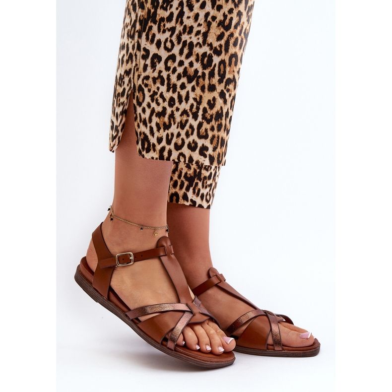 Ženske ravne sandale od eko kože Sergio Leone SK071H smeđe smeđa 2