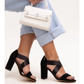 Evento Crne sandale na visoku petu s kožnim Sewim uloškom crna 2