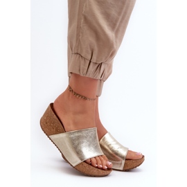 Zazoo 40289 Ženske kožne japanke s plutenom klinom, zlatne zlatni 2