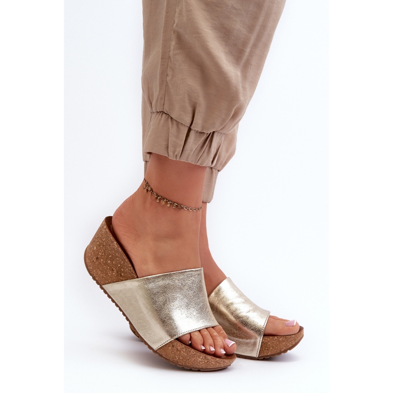 Zazoo 40289 Ženske kožne japanke s plutenom klinom, zlatne zlatni 2