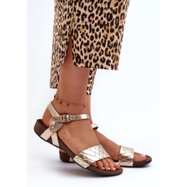 Zazoo 40027 Ženske ravne kožne sandale, zlatne zlatni 2