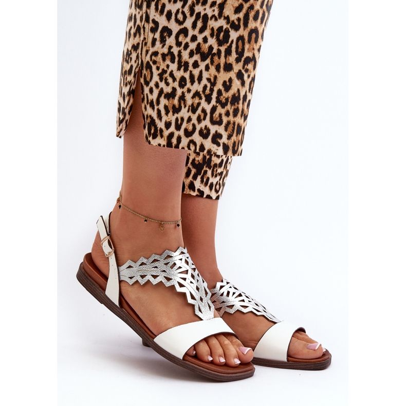 Sergio Leone SK070H Ženske ravne sandale, bijele bijela 2