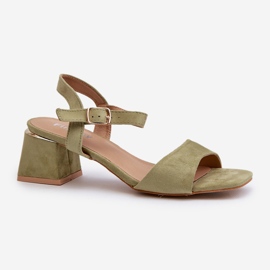 Ženske sandale na blok od eko brušene kože, zelena Leisha 1