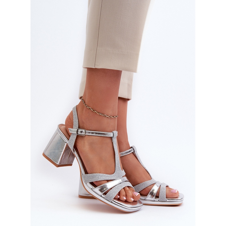 Ženske sandale na visoku petu od eko kože Silver Lyana srebro 2